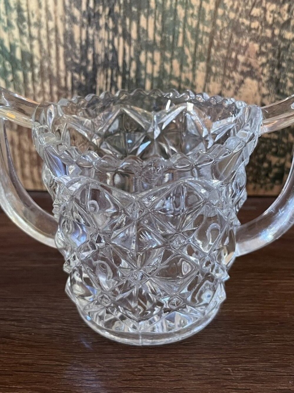 Crystal Dual Handle Cup Vintage Sawtooth Edging with Geometric Pattern